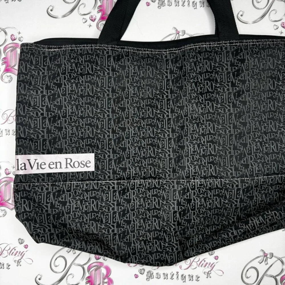 La Vie en Rose Black Tote Bag pink black